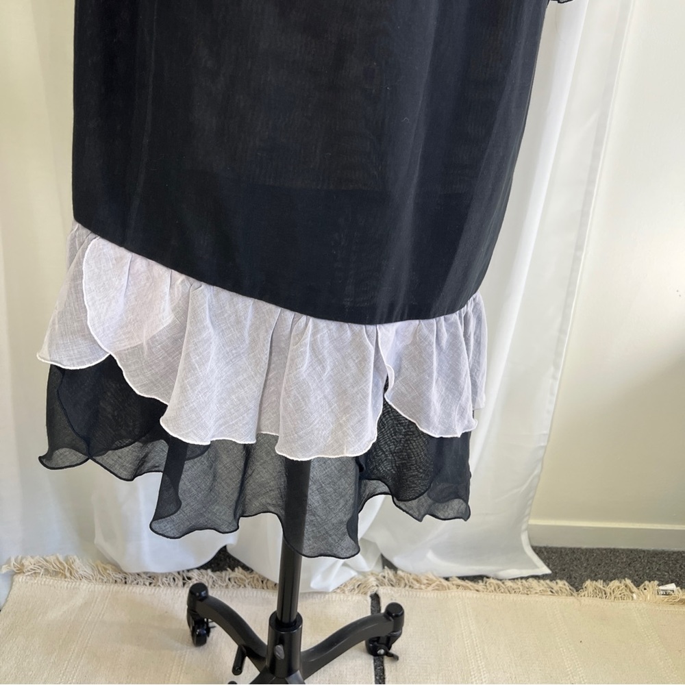 Vintage 80s Black and Silver Ruffle Cotton Gauze Mini Dress - Picture 8 of 16
